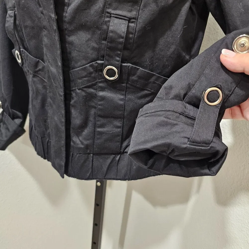 Cyber Moto Black Jacket Women's Medium Stretchy Pockets Snaps Edgy Rocker Biker
